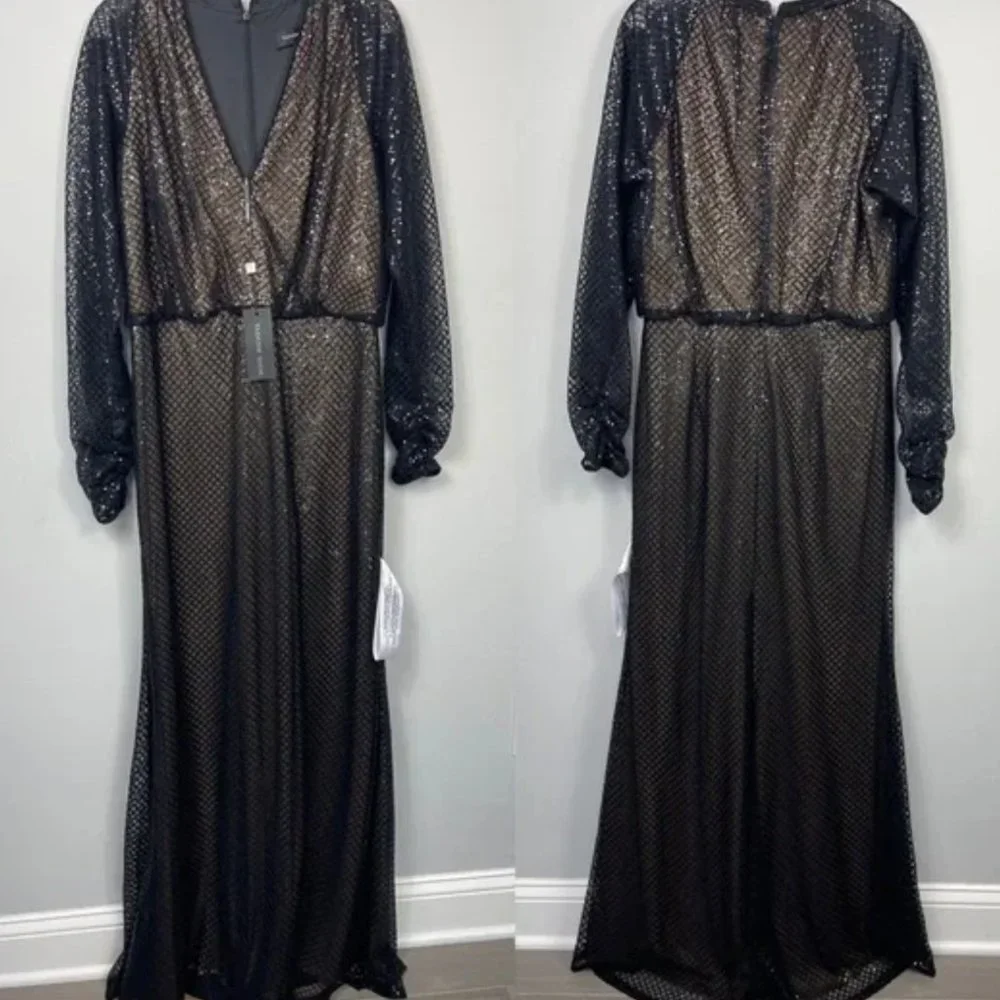 NWT Tadashi Shoji Samira Black/Nude Sequin gown - Size 14 - Picture 3 of 13